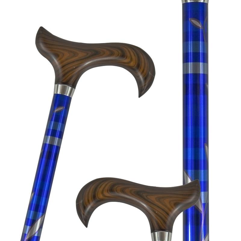 canne réglable aluminium bleu motifs argentés