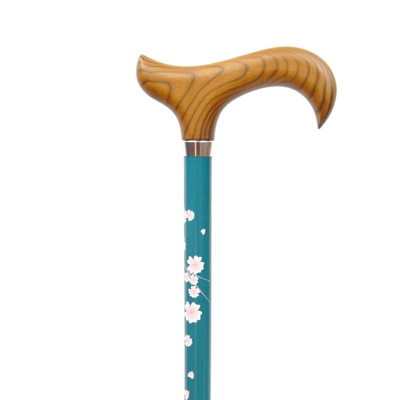 canne de marche en aluminium bleu motifs fleurs