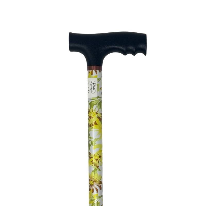 canne de marche aluminium réglable fleurs jaunes