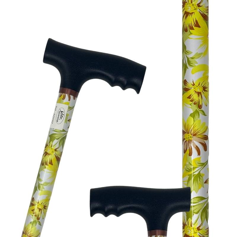 canne de marche aluminium réglable fleurs jaunes