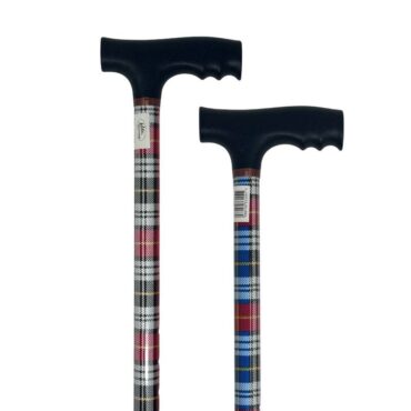 canne de marche en aluminium, réglable 10 positions et motif bleu et rouge écossais