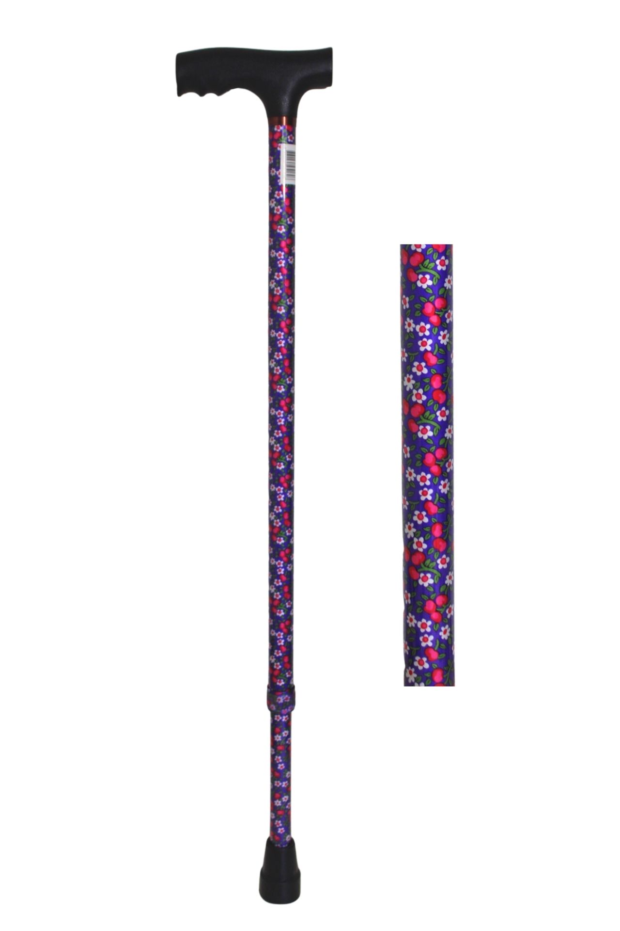 Canne de marche en aluminium violet et motifs fleuris