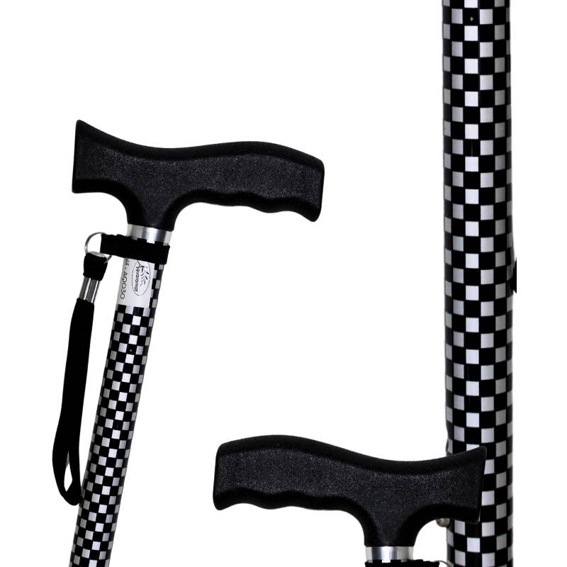 Canne d'aide à la marche réglable en aluminium motif damier