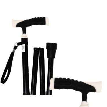 Canne pliante noire avec poignée bimatière noire et blanche