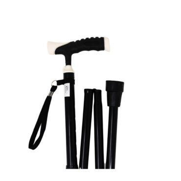 Canne pliante noire avec poignée bimatière noire et blanche
