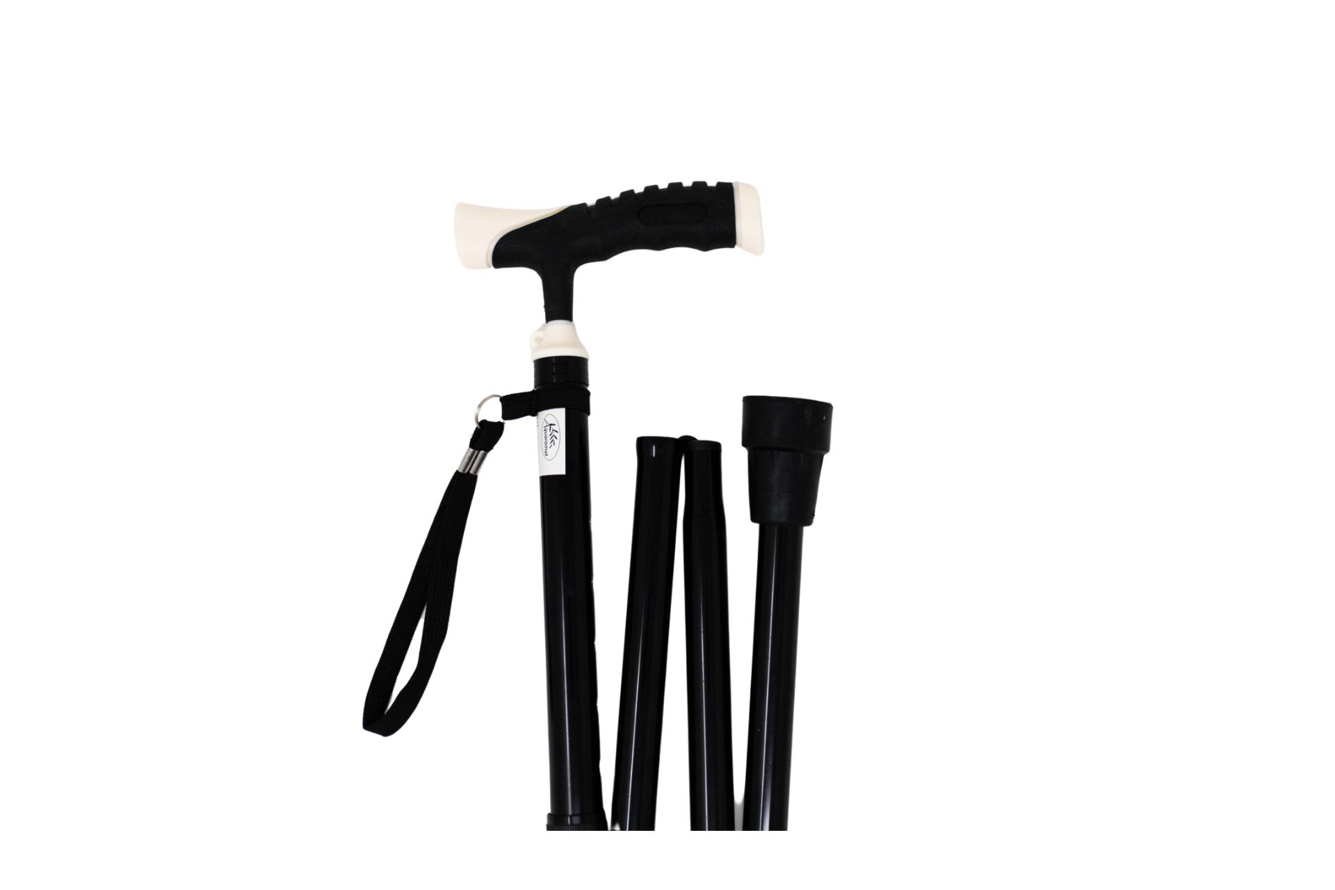 Canne pliante noire avec poignée bimatière noire et blanche