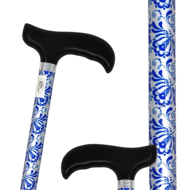 canne de marche aquaromat argent motifs bleus