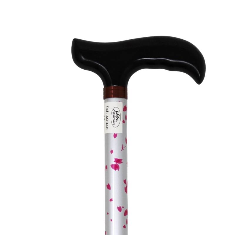 Canne réglable en alu blanc et pétales roses