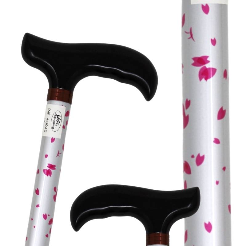 Canne réglable en alu blanc et pétales roses