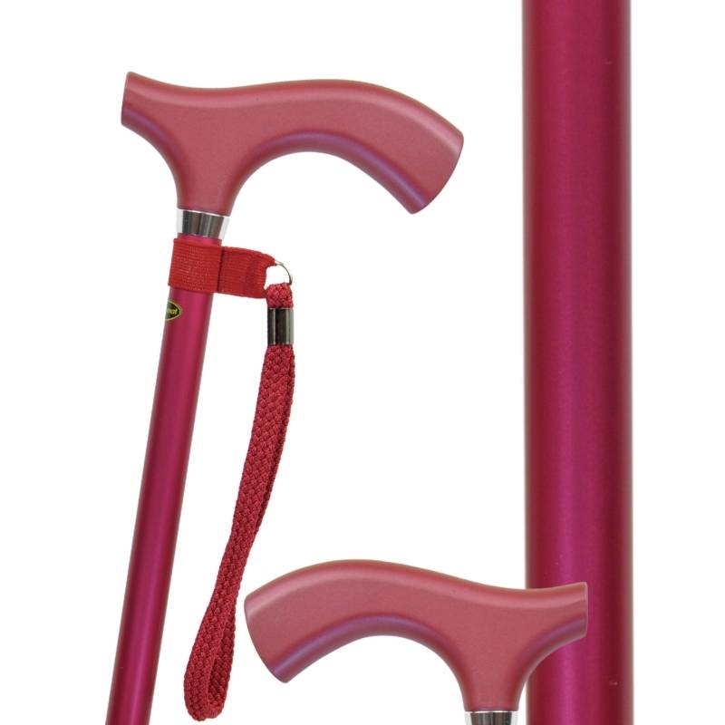 canne d'aide à la marche réglable en alu rougé métallisé