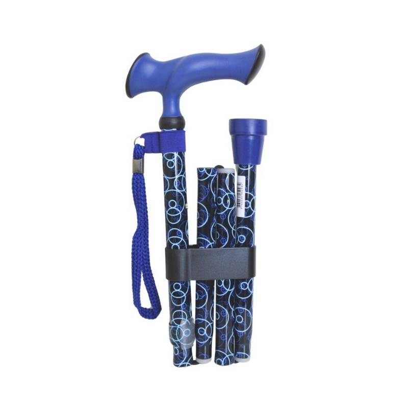 Canne d'aide à la marche pliante et réglable avec dragonne intégrée, toute bleue