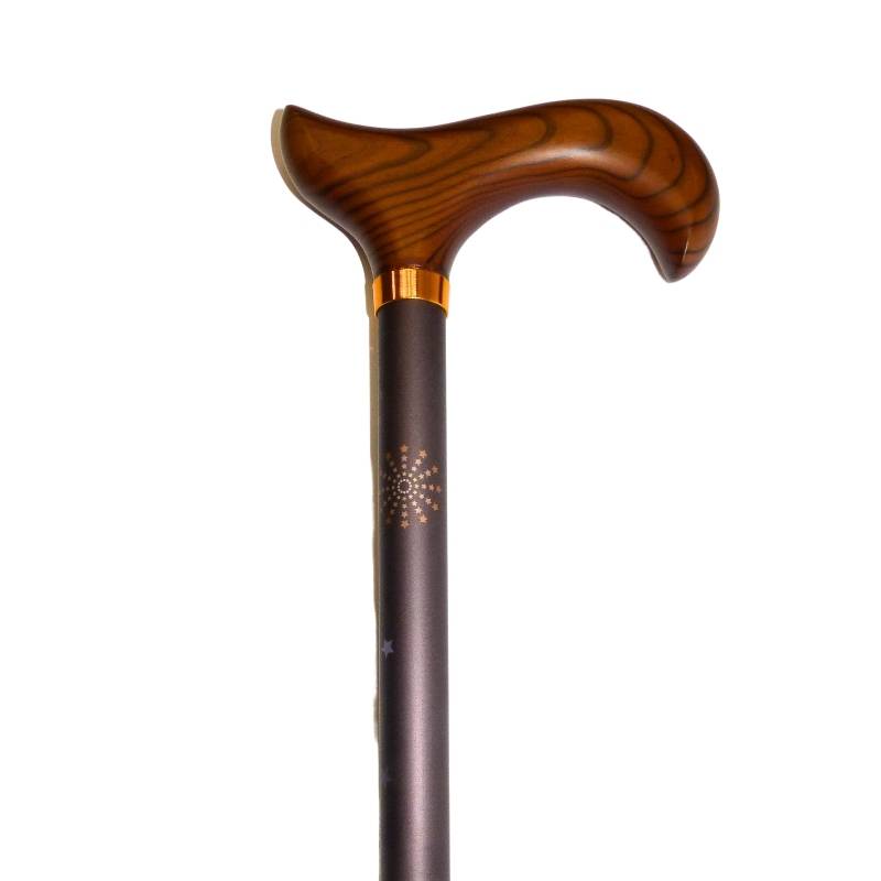 Canne de marche réglable motif étoilé tube alu marron aq685