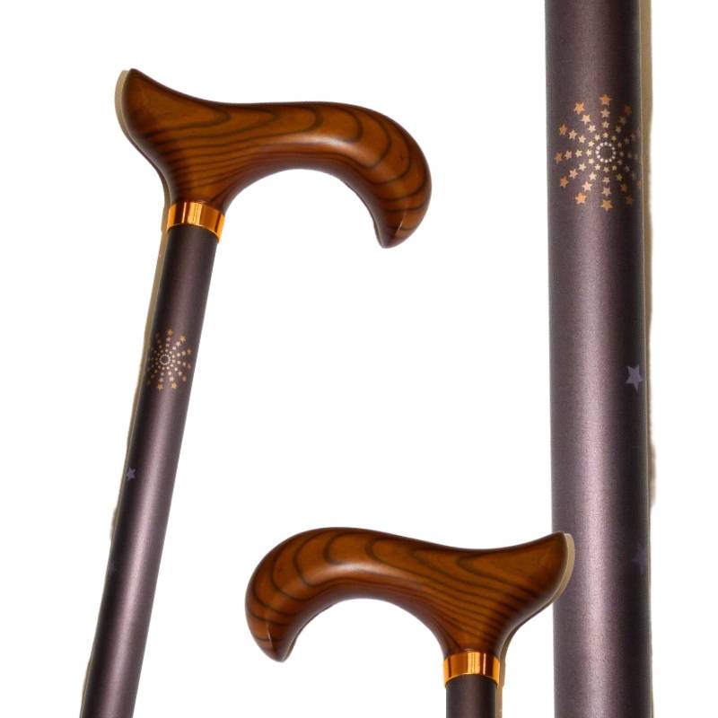 Canne de marche réglable motif étoilé tube alu marron aq685