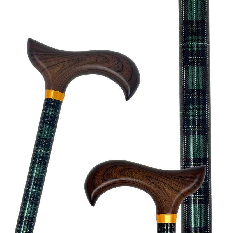 canne de marche aquaromat motif écossais vert