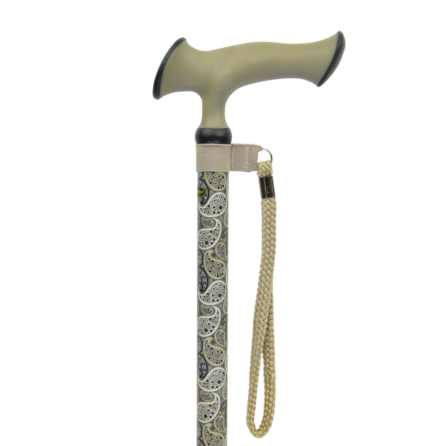 canne motif cachemire avec poignée ergonomique et dragonne