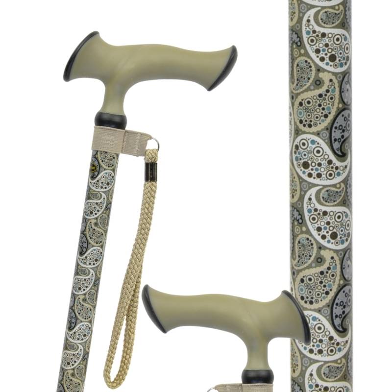 canne motif cachemire avec poignée ergonomique et dragonne