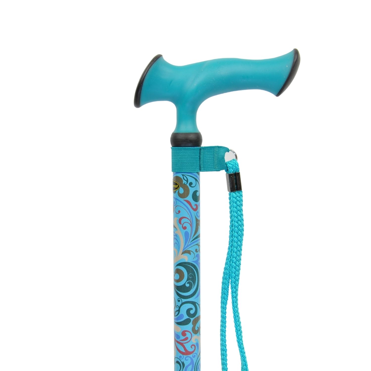 Canne d'aide à la marche motif cachemire bleu dragonne et poignée ergonomique