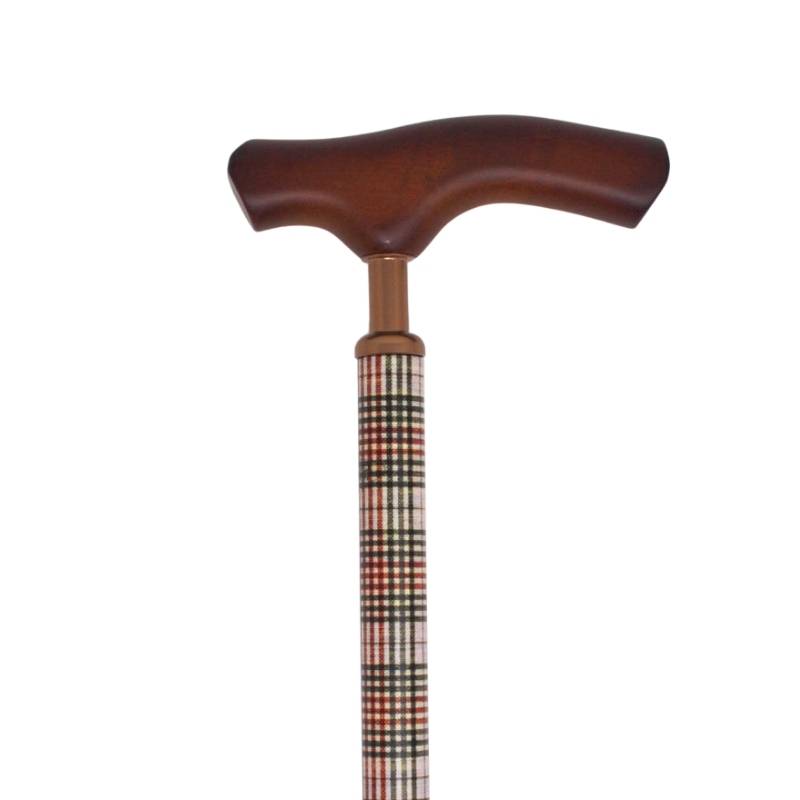 canne de marche poignée luxe bois motif écossais