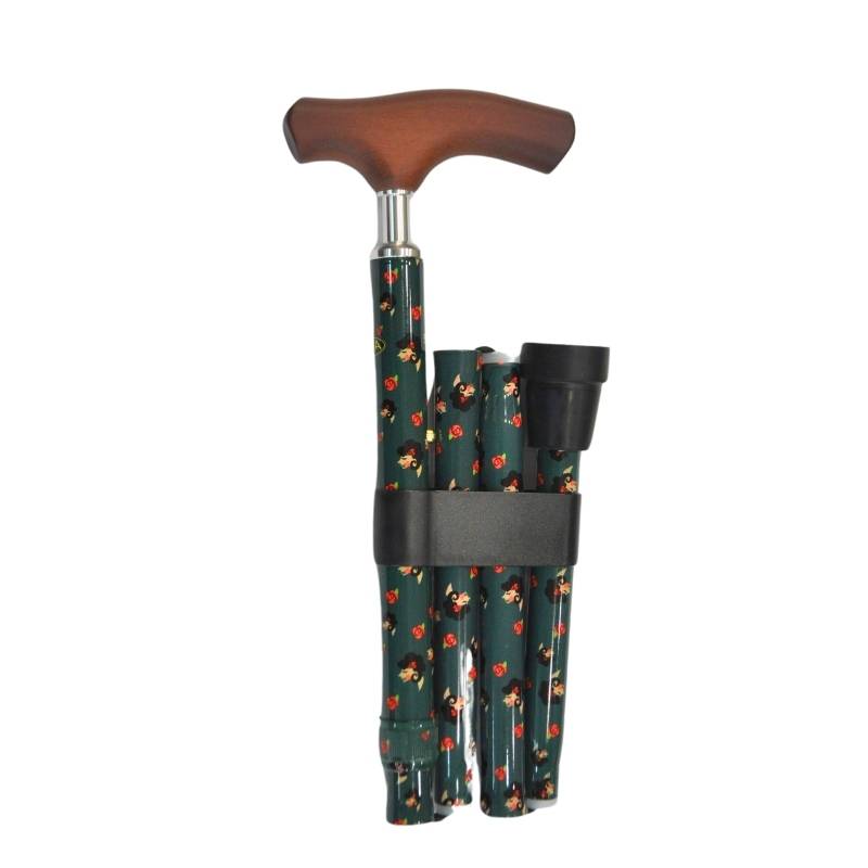 canne de marche pliante avec motifs visages et roses
