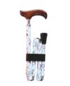 Canne de marche pliante motifs fleurs et poignée bois luxe