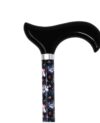 Canne de marche bleu nuit et motif floral, poignée noire