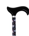 Canne de marche bleu nuit et motif floral, poignée noire