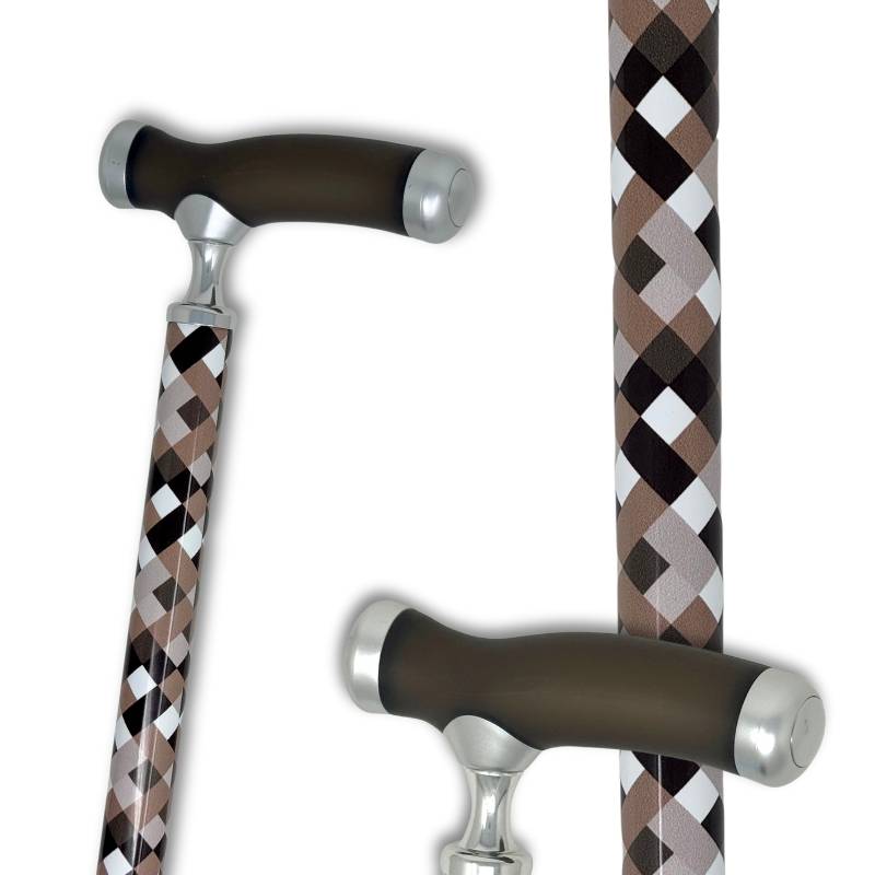Canne de marche réglable motif marron et poignée silicone