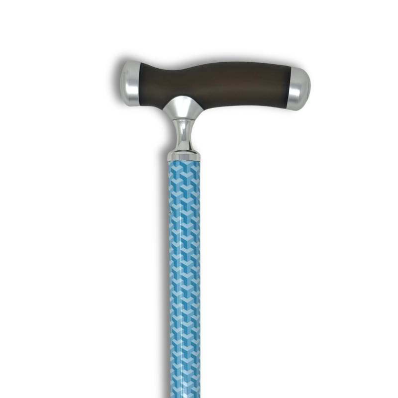 Canne réglable poignée gel silicone et motif 3D bleu