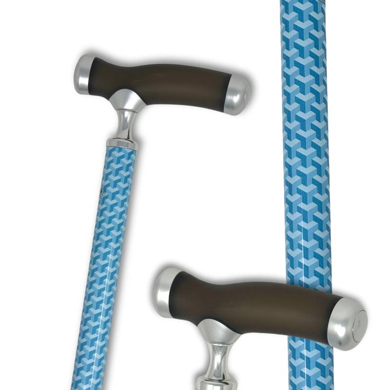 Canne réglable poignée gel silicone et motif 3D bleu