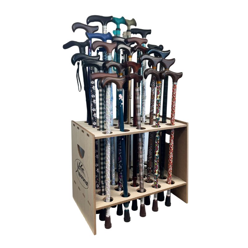 kit 25 cannes de marche premium et présentoir bois